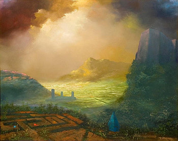 Labyrinth, landscape, colors, painting HD wallpaper