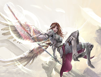 Angel, wings, girl, armor, shisshou senkoku, anime, fantasy, spear, manga HD wallpaper