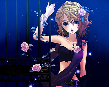 Kagamine Rin, sexy, hot, rin, cute, blue eye, girl, vocaloid, dress, anime girl, anime, flower, short hair, brown hair, female HD wallpaper