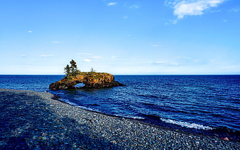 Hollow Rock on Lake Superior near Grand Portage, Minnesota, usa, beach, coast, clouds, sky, rocks HD wallpaper