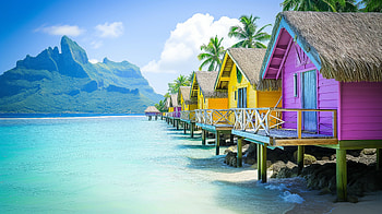 Tropical Paradise Overwater Bungalows - Dream Vacation, dream vacation, beach, bungalow, tropical, mountain HD wallpaper