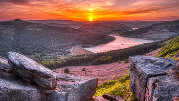 Landscape View Of Bridge Mountains Trees Forest River Rocks During Sunset Nature HD wallpaper
