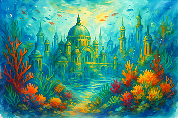 Sunlit Abyss: Underwater City, underwater city, coral, fish HD wallpaper