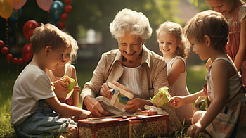 Cherished Moments: AI Art Grandmother with Grandchildren, AI Art, woman, Grandmother HD wallpaper