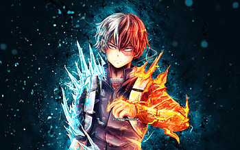 Shoto Todoroki, , blue neon lights, My Hero Academia, fire flames, My Hero Academia characters, Todoroki Shoto, artwork, Shoto Todoroki My Hero Academia HD wallpaper