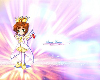 Sakura Kinomoto, card captor sakura, nice, kinomoto sakura, wing, short hair, adorable, female, cardcaptor, cardcaptor sakura, sweet, girl, kawaii, anime girl, tiara, anime, pretty, brown hair, lovely, staff, cute, rod, angel, dress, ccs, royalty, or, crown, wand, chibi, abstract, wings, card captor, magical girl, armor, sakura, kinomoto, weapon HD wallpaper