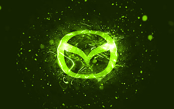 Mazda lime logo, , lime neon lights, creative, lime abstract background, Mazda logo, cars brands, Mazda HD wallpaper