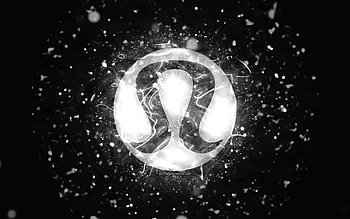 Lululemon Athletica white logo, , white neon lights, creative, black abstract background, Lululemon Athletica logo, brands, Lululemon Athletica HD wallpaper
