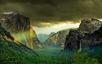 Nature, Mountains, Lumen, Rocks, Coniferous, Forest, Overcast, Mainly Cloudy, Opening HD wallpaper