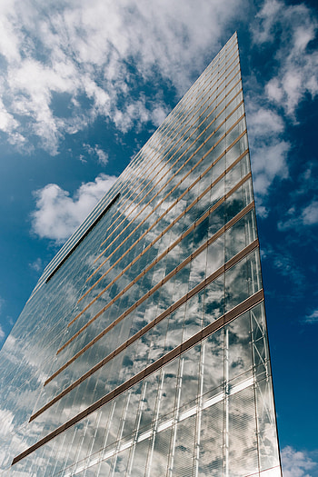 Cities, Building, Reflection, Minimalism, Bottom View HD phone wallpaper