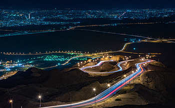 Cities, Road, Night City, City Lights, Long-Term Exposure, United Arab Emirates, Abu Dhabi HD wallpaper