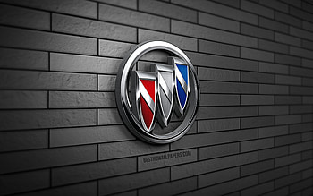 Buick 3D logo, , gray brickwall, creative, cars brands, Buick logo, 3D art, Buick HD wallpaper