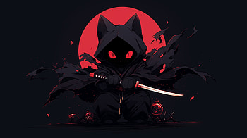 Black Cat Samurai, katana, Black Cat, Animal, cat HD wallpaper