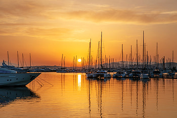 Sunset in Athens, Greece, greece, sailboats, nature, sunset HD wallpaper