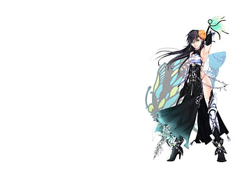 Spear, cute, long hair, dress, nice, , warrior, female, plain, sexy, sweet, white, hot, girl, black hair, armor, anime girl, simple, anime, pretty, weapon, lovely HD wallpaper