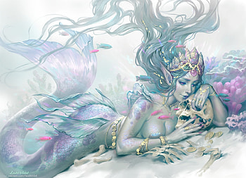 Mermaid, blue, bones, frumusete, gorgeous, skull, girl, summer, superb, fantasy, vera tihonova, siren, vara HD wallpaper