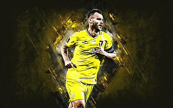 Andriy Yarmolenko, Ukraine national football team, Ukrainian footballer, attacking midfielder, Ukraine, yellow stone background, football, grunge art HD wallpaper