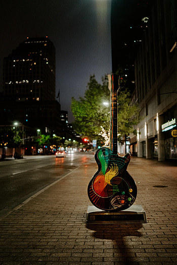 Night, Miscellanea, Miscellaneous, Guitar, Street HD phone wallpaper