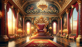 Royal Sunrise Good Morning, good morning, throne room, chandelier, sunrise HD wallpaper