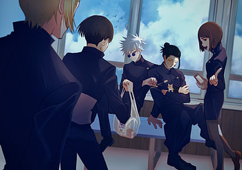 Jujutsu Kaisen : Gojo, Geto & Allies in Action, Shoko Ieiri, Suguru Geto, Satoru Gojo, Yu Haibara, Kento Nanami, Anime, Jujutsu Kaisen, Gojo & Geto HD wallpaper