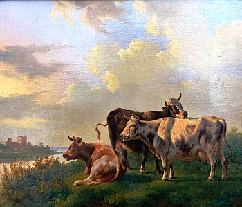 Painting from ....?, cows, painting, art, sky, oil HD wallpaper