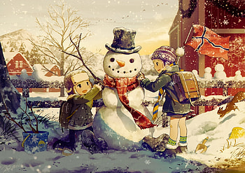 Snowman, winter, noeyebrow, anime, manga HD wallpaper