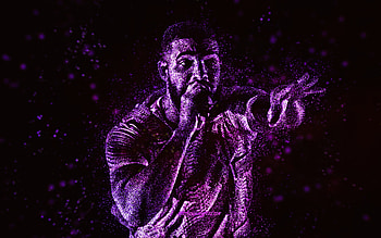 Drake, purple glitter art, black background, American rapper, Drake art, Aubrey Drake Graham HD wallpaper