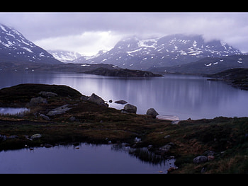 mountains in the winter, lakes, sky, nature, mountains, water HD wallpaper