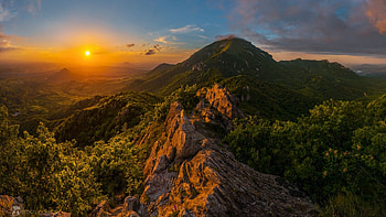 Amazing Sunset, sky, mountains, landscape, colors, trees, rocks HD wallpaper