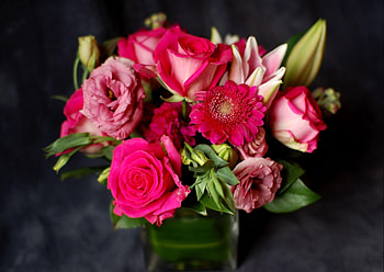 Flowers, Roses, Gerberas, Bouquet, Glass, Buds, Composition HD wallpaper