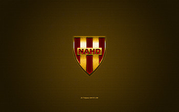 NA Hussein Dey, Algerian football club, red logo, yellow carbon fiber background, Ligue Professionnelle 1, football, Hussein Dey, Algeria, NA Hussein Dey logo HD wallpaper