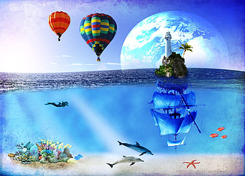 Fantasy world, blue, worl, balloons, fantasy HD wallpaper