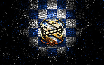 SC Heerenveen, glitter logo, BeNe League, blue white checkered background, hockey, dutch hockey team, SC Heerenveen logo, mosaic art HD wallpaper
