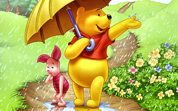 Winnie the Pooh, umbrella, rain, Pooh, Winnie HD wallpaper