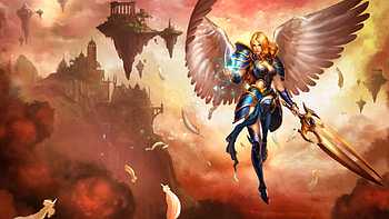 Kayle, wings, feather, fantasy, game, lol, girl, angel HD wallpaper