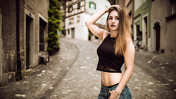 Blonde Girl Hands In Hair Local Street , blonde, girls, model HD wallpaper