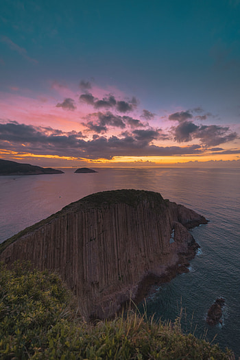 Sunset, coast, clouds, sky, sea HD phone wallpaper