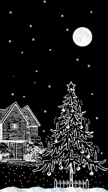 Christmas tree, Noche, Arbol de navidad, Cabaña, Cabin, Night, Copo de nieve, Snowflake, Navidad HD phone wallpaper