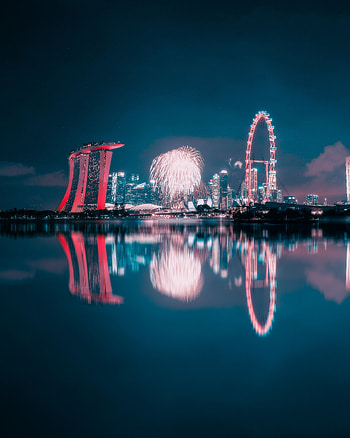 Cities, Water, Building, Reflection, Night City, Fireworks, Firework HD phone wallpaper