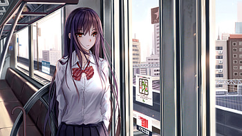 Anime Girl In Train After School , anime-girl, anime, artist, artwork, digital-art, artstation HD wallpaper