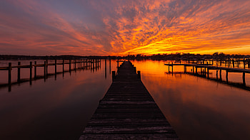Pier at Sunset, pier, graphy, lake, sunset HD wallpaper