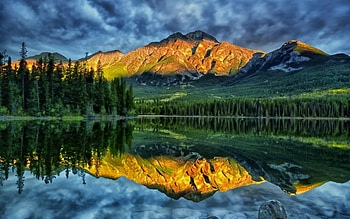 Reflection, lakes, montains, landscape, nature HD wallpaper