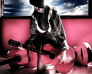 PINK QUITAR, pink, lover, music, gentle, soft, quitar, play HD wallpaper