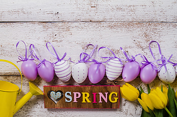 Spring, colorful, eggs, celebrations, tulips HD wallpaper