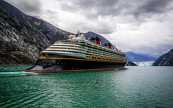 big cruise liner, glacier, fjord, mountain landscape, cruise ship, ship travel HD wallpaper