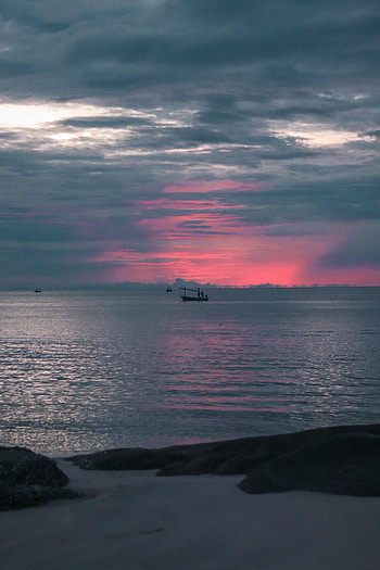 Nature, Sunset, Sky, Sea, Coast, Boat HD phone wallpaper