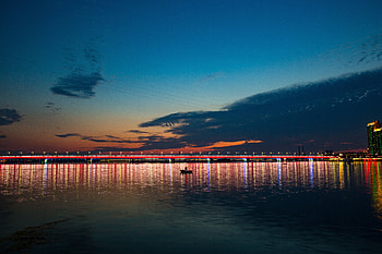 Cities, Sea, Night City, Bridge, Boat HD wallpaper