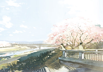 cherry Blossom, River, Bridge, Anime, Original Characters / and Mobile Backgrounds HD wallpaper