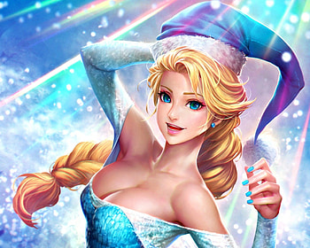 Elsa, blue, winter, blonde, art, disney, girl, snow queen, fanart, fantasy, princess, NeoArtCorE HD wallpaper