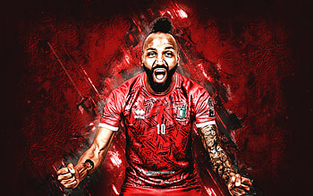 Emilio Nsue, Equatorial Guinea national football team, equatorial guinea football player, red stone background, football HD wallpaper